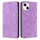 For iPhone 15 Ethnic Embossed Adsorption Leather Phone Case(Purple) - 1