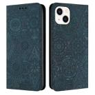 For iPhone 15 Ethnic Embossed Adsorption Leather Phone Case(Blue) - 1