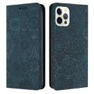 For iPhone 16 Pro Ethnic Embossed Adsorption Leather Phone Case(Blue) - 1