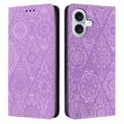 For iPhone 16 Plus Ethnic Embossed Adsorption Leather Phone Case(Purple) - 1