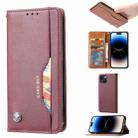 For iPhone 15 Knead Skin Texture Horizontal Flip Leather Phone Case(Wine Red) - 1