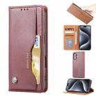 For iPhone 16 Knead Skin Texture Flip Leather Phone Case(Wine Red) - 1