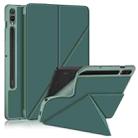 For Samsung Galaxy Tab S9 Cloth Texture Multi-folding Horizontal Flip Leather Tablet Case(Dark Green) - 1