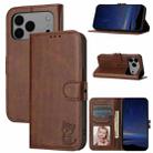 For iPhone 17 Pro Max Embossed Happy Cat Pattern Flip Leather Phone Case(Brown) - 1