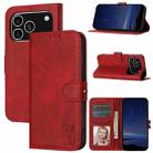 For iPhone 17 Pro Embossed Happy Cat Pattern Flip Leather Phone Case(Red) - 1
