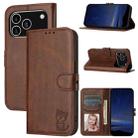 For iPhone 17 Pro Embossed Happy Cat Pattern Flip Leather Phone Case(Brown) - 1