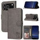 For iPhone 17 Pro Embossed Happy Cat Pattern Flip Leather Phone Case(Grey) - 1