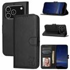 For iPhone 17 Pro Embossed Happy Cat Pattern Flip Leather Phone Case(Black) - 1