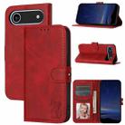 For iPhone 17 Air Embossed Happy Cat Pattern Flip Leather Phone Case(Red) - 1