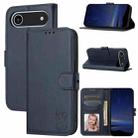 For iPhone 17 Air Embossed Happy Cat Pattern Flip Leather Phone Case(Blue) - 1