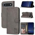 For iPhone 17 Air Embossed Happy Cat Pattern Flip Leather Phone Case(Grey) - 1