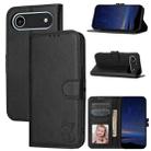 For iPhone 17 Air Embossed Happy Cat Pattern Flip Leather Phone Case(Black) - 1