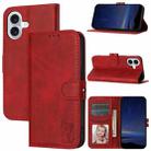 For iPhone 17 Embossed Happy Cat Pattern Flip Leather Phone Case(Red) - 1