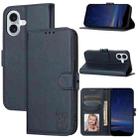 For iPhone 17 Embossed Happy Cat Pattern Flip Leather Phone Case(Blue) - 1