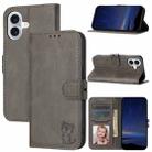 For iPhone 17 Embossed Happy Cat Pattern Flip Leather Phone Case(Grey) - 1