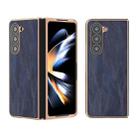 For Samsung Galaxy Z Fold5 Nano Plating Cowhide Texture PU Phone Case(Blue) - 1