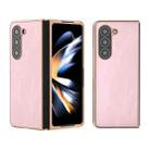 For Samsung Galaxy Z Fold5 Nano Plating Cowhide Texture PU Phone Case(Pink) - 1