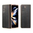For Samsung Galaxy Z Fold5 Nano Plating Wood Texture PU Phone Case(Black) - 1