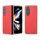 For Samsung Galaxy Z Fold5 Nano Plating Wood Texture PU Phone Case(Red) - 1