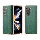 For Samsung Galaxy Z Fold5 Nano Plating Wood Texture PU Phone Case(Green) - 1