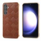 For Samsung Galaxy S23 FE 5G Nano Plating Weave Plaid Texture PU Phone Case(Brown) - 1
