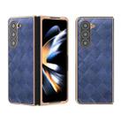 For Samsung Galaxy Z Fold5 Nano Plating Weave Plaid Texture PU Phone Case(Blue) - 1