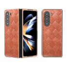 For Samsung Galaxy Z Fold5 Nano Plating Weave Plaid Texture PU Phone Case(Brown) - 1