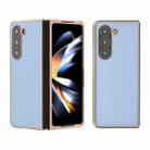 For Samsung Galaxy Z Fold5 Waves Series Nano Electroplating Genuine Leather Phone Case(Blue) - 1