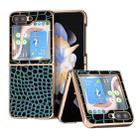 For Samsung Galaxy Z Flip5 Crocodile Texture Genuine Leather Nano Electroplating Phone Case(Dark Green) - 1