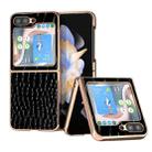 For Samsung Galaxy Z Flip5 Crocodile Texture Genuine Leather Nano Electroplating Phone Case(Black) - 1