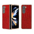 For Samsung Galaxy Z Fold5 Crocodile Texture Genuine Leather Nano Electroplating Phone Case(Red) - 1