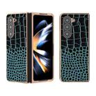 For Samsung Galaxy Z Fold5 Crocodile Texture Genuine Leather Nano Electroplating Phone Case(Dark Green) - 1