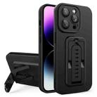 For iPhone 15 Pro Strap Holder Shockproof Protective Phone Case with Lens Film(Black) - 1