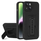 For iPhone 15 Plus Strap Holder Shockproof Protective Phone Case with Lens Film(Black) - 1