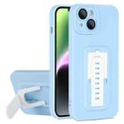 For iPhone 15 Strap Holder Shockproof Protective Phone Case with Lens Film(Blue + White) - 1