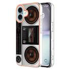 For iPhone 16 Plus Electroplating Marble Dual-side IMD Phone Case(Retro Radio) - 1