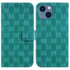 For iPhone 15 Double 8-shaped Embossed Leather Phone Case(Green) - 1