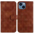 For iPhone 14 Double 8-shaped Embossed Leather Phone Case(Brown) - 1