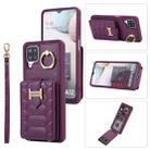 For Samsung Galaxy A12 5G Vertical Card Bag Ring Holder Phone Case with Dual Lanyard(Dark Purple) - 1