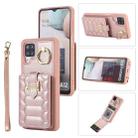 For Samsung Galaxy A12 5G Vertical Card Bag Ring Holder Phone Case with Dual Lanyard(Rose Gold) - 1