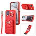 For Samsung Galaxy A12 5G Vertical Card Bag Ring Holder Phone Case with Dual Lanyard(Red) - 1