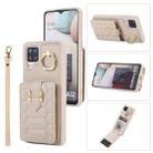 For Samsung Galaxy A12 5G Vertical Card Bag Ring Holder Phone Case with Dual Lanyard(Beige) - 1