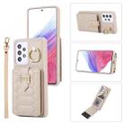 For Samsung Galaxy A52 Vertical Card Bag Ring Holder Phone Case with Dual Lanyard(Beige) - 1