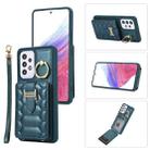 For Samsung Galaxy A52 Vertical Card Bag Ring Holder Phone Case with Dual Lanyard(Dark Green) - 1