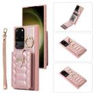 For Samsung Galaxy S20 Ultra Vertical Card Bag Ring Holder Phone Case with Dual Lanyard(Rose Gold) - 1