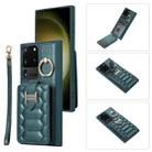 For Samsung Galaxy S20 Ultra Vertical Card Bag Ring Holder Phone Case with Dual Lanyard(Dark Green) - 1