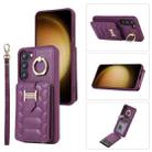 For Samsung Galaxy S21 5G Vertical Card Bag Ring Holder Phone Case with Dual Lanyard(Dark Purple) - 1