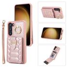 For Samsung Galaxy S21 5G Vertical Card Bag Ring Holder Phone Case with Dual Lanyard(Rose Gold) - 1