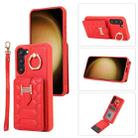 For Samsung Galaxy S21 5G Vertical Card Bag Ring Holder Phone Case with Dual Lanyard(Red) - 1