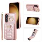 For Samsung Galaxy S21 FE 5G Vertical Card Bag Ring Holder Phone Case with Dual Lanyard(Rose Gold) - 1